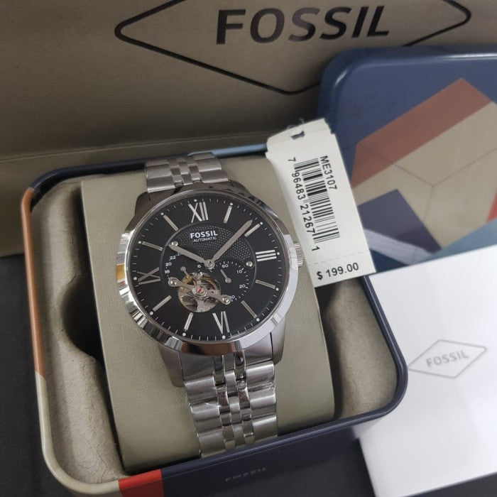 Fossil Townsman Black Dial Silver Steel Strap Watch for Men - ME3107 Watches Fossil   