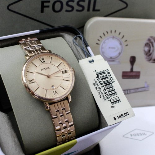 Fossil Jacqueline Rose Gold Dial Rose Gold Steel Strap Watch for Women - ES3435 Watches Fossil   