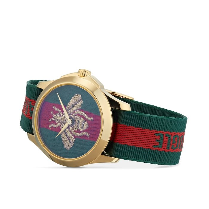 Gucci Le Marche des Merveilles Green & Red Dial Green & Red NATO Strap Unisex Watch - YA126487 Watches Gucci   