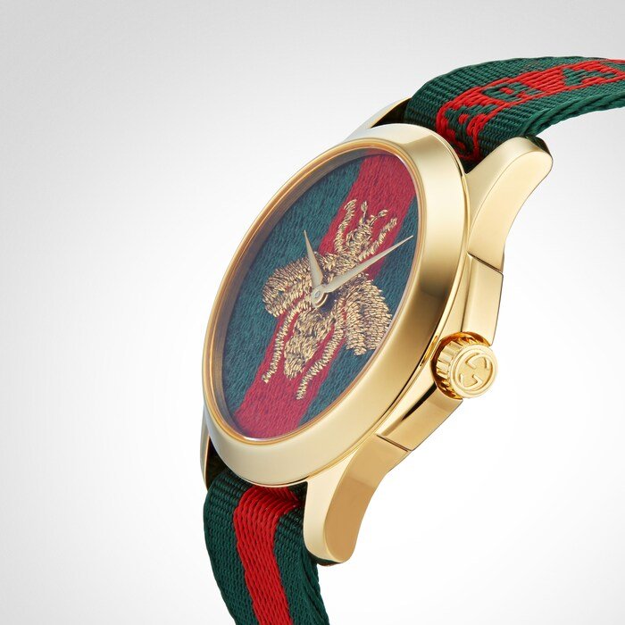 Gucci Le Marche des Merveilles Green & Red Dial Green & Red NATO Strap Unisex Watch - YA126487 Watches Gucci   