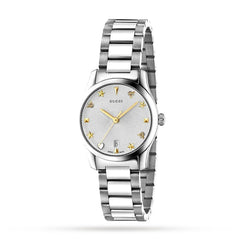 Gucci G Timeless White Dial Silver Steel Strap Watch For Women - YA126572A Watches Gucci   