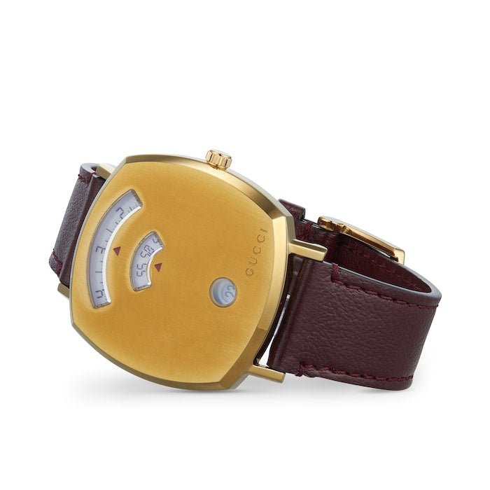 Gucci Grip Yellow Gold Dial Maroon Leather Strap Watch For Women - YA157405 Watches Gucci   