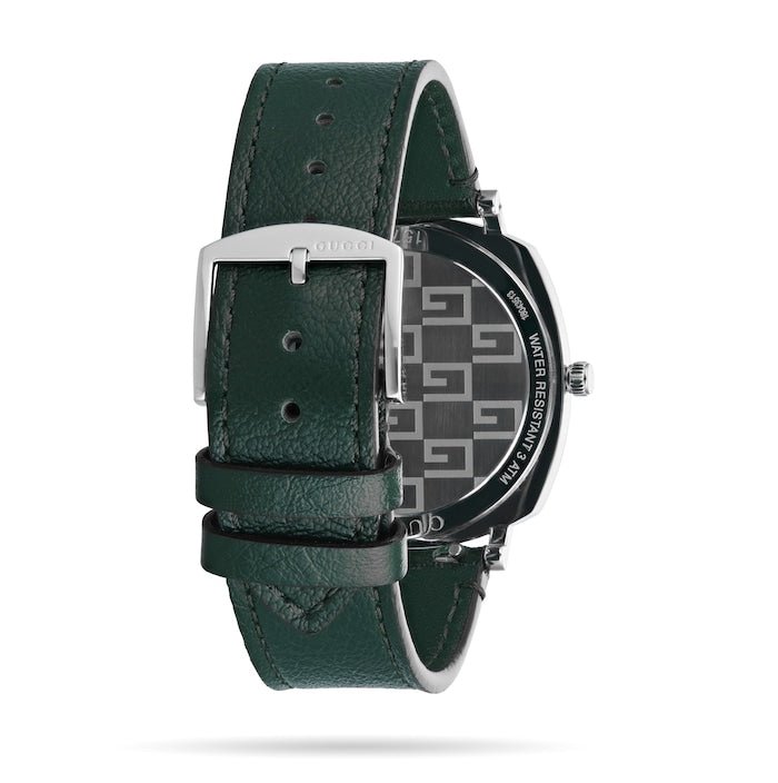 Gucci Grip Silver Dial Green Leather Strap Unisex Watch - YA157412 Watches Gucci   