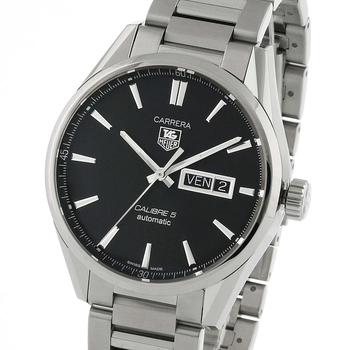 Tag Heuer Carrera Calibre 5 Automatic Black Dial Silver Steel Strap Watch for Men - WAR201A.BA0723 Watches Tag Heuer   