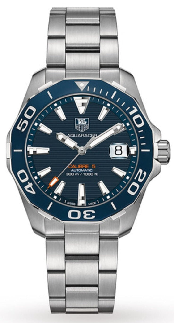 Tag Heuer Aquaracer Calibre 5 Blue Dial Silver Steel Strap Watch for Men - WAY211C.BA0928 Watches Tag Heuer   