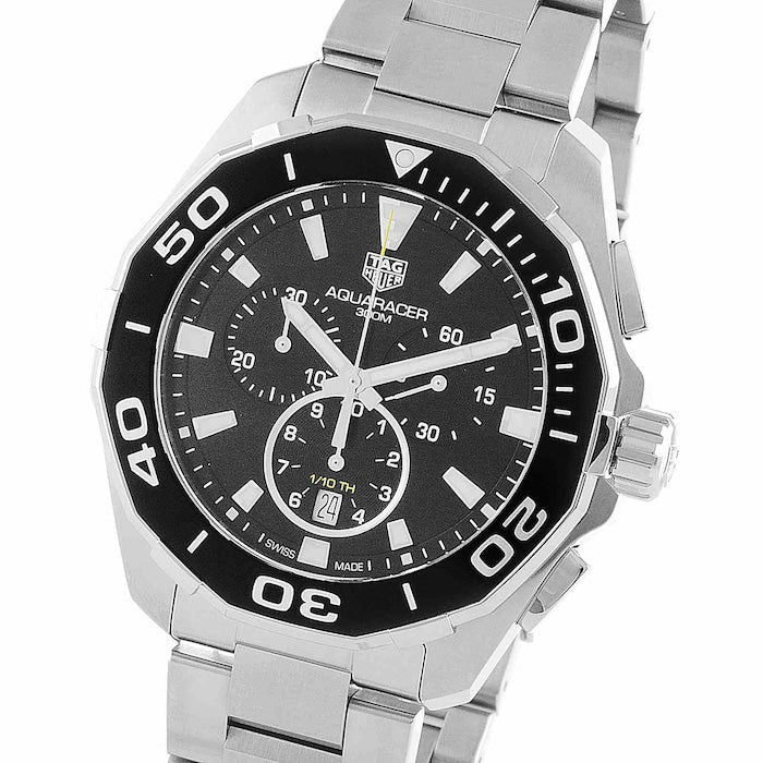 Tag Heuer Aquaracer Quartz Chronograph Black Dial Silver Steel Strap Watch for Men - CAY111A.BA0927 Watches Tag Heuer   