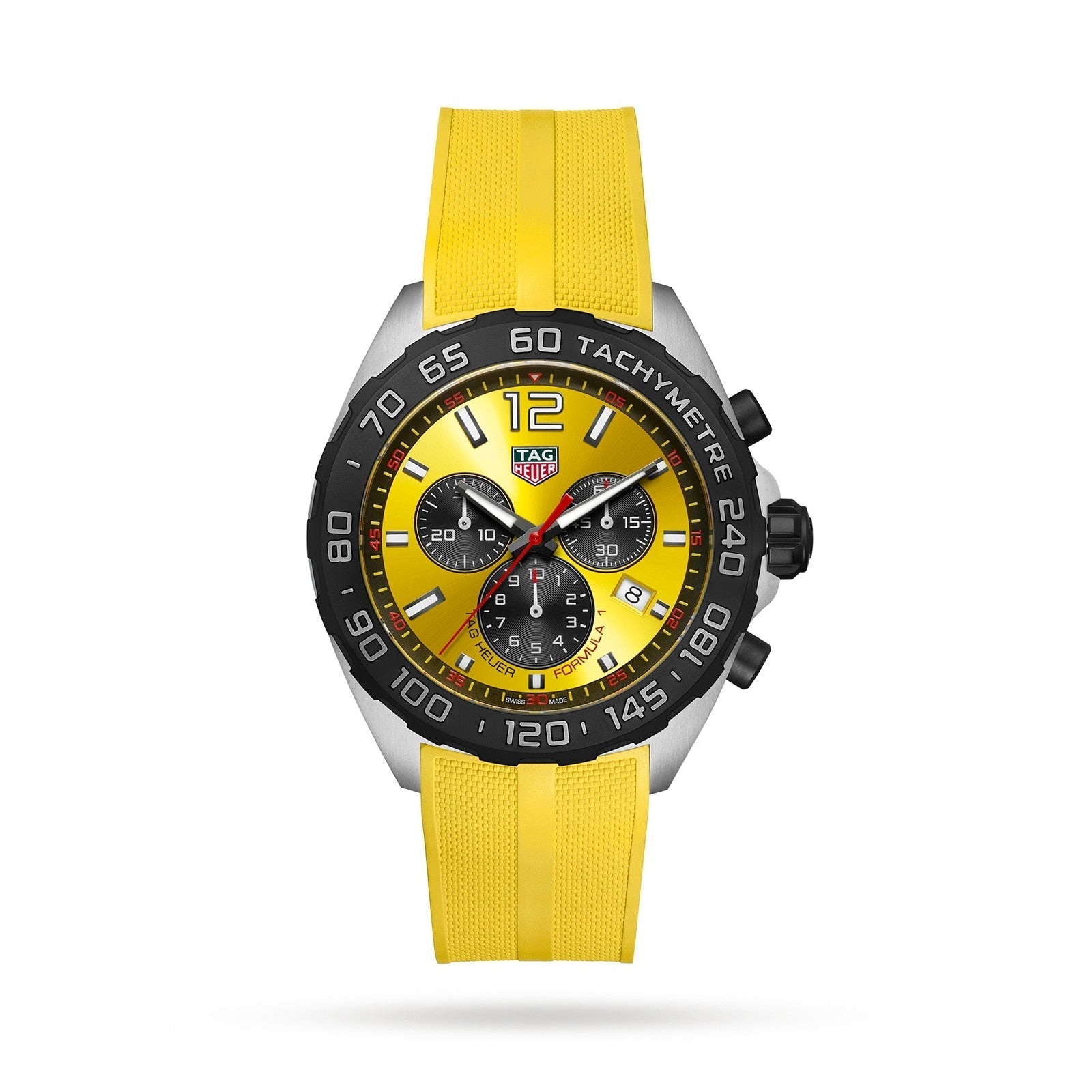 Tag Heuer Formula 1 Chronograph 41mm Yellow Dial Yellow Rubber Strap Watch for Men - CAZ101AM.FT8054 Watches Tag Heuer   