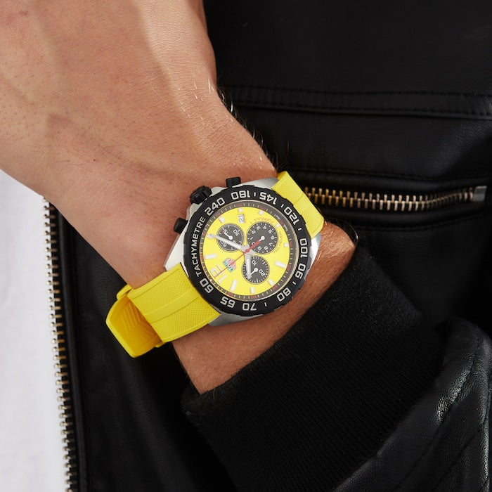 Tag Heuer Formula 1 Chronograph 41mm Yellow Dial Yellow Rubber Strap Watch for Men - CAZ101AM.FT8054 Watches Tag Heuer   