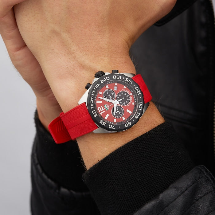 Tag Heuer Formula 1 Chronograph 41mm Red Dial Red Rubber Strap Watch for Men - CAZ101AN.FT8055 Watches Tag Heuer   