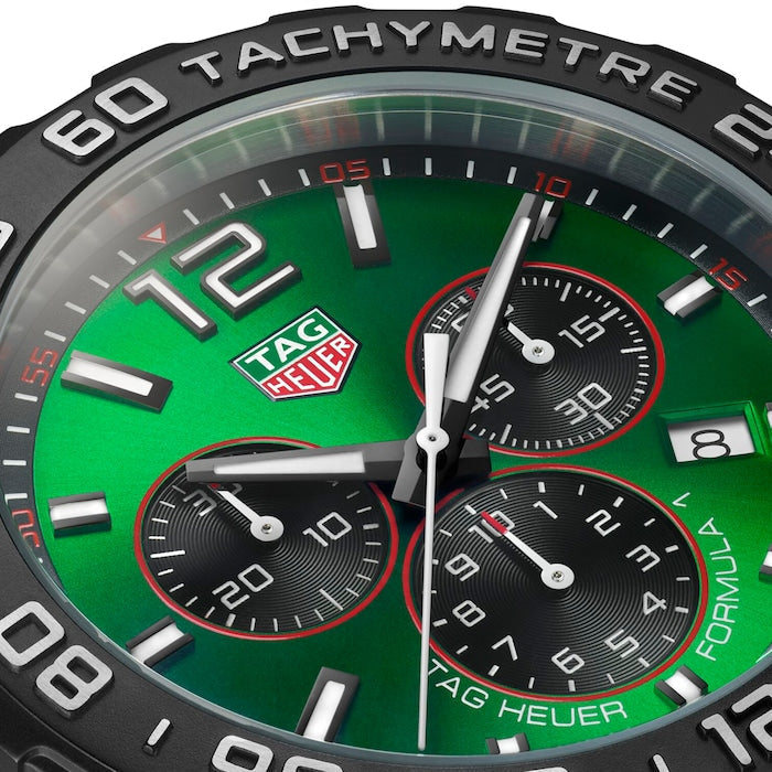 Tag Heuer Formula 1 Chronograph 41mm Green Dial Green Rubber Strap Watch for Men - CAZ101AP.FT8056 Watches Tag Heuer   