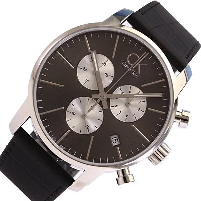 Calvin Klein City Chronograph Black Dial Black Leather Strap Watch for Men - K2G271CX Watches Calvin Klein   