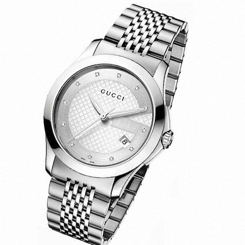 Gucci G Timeless Diamonds Silver Dial Silver Steel Strap Watch For Men - YA126404 Watches Gucci   