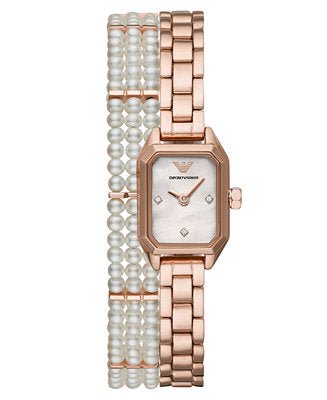 Emporio Armani Giola White Mother of Pearl Dial Rose Gold Stainless Steel Strap Watch For Women - AR11147 Watches Emporio Armani   