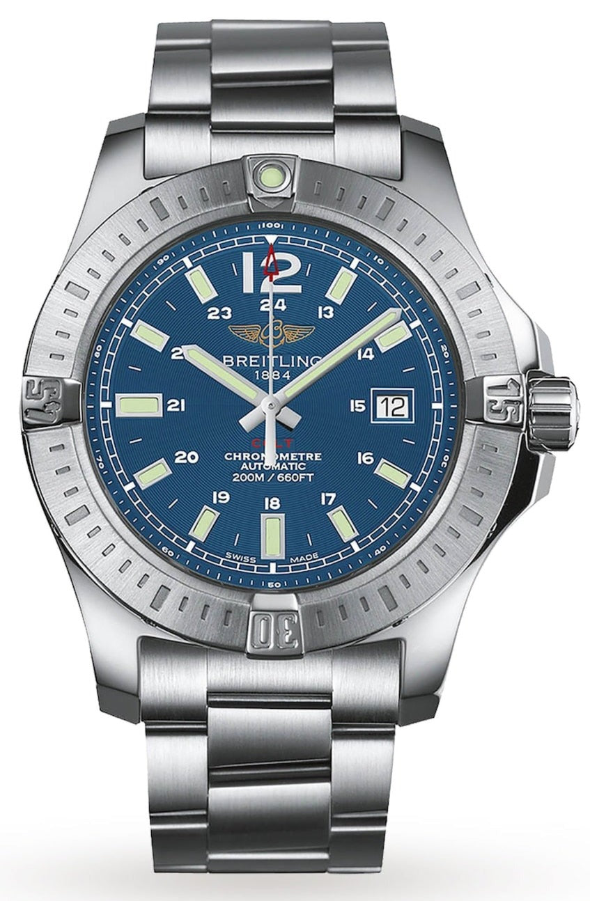 Breitling Colt Automatic 44mm Blue Dial Silver Steel Strap Mens Watch - A1738811/C906/173A Watches Breitling   