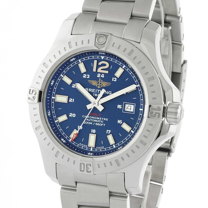 Breitling Colt Automatic 44mm Blue Dial Silver Steel Strap Mens Watch - A1738811/C906/173A Watches Breitling   