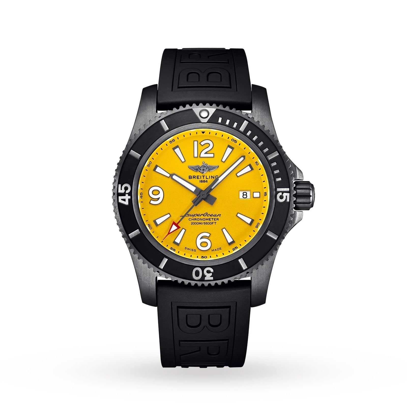 Breitling Superocean Automatic 46mm Yellow Dial Black Rubber Strap Watch for Men - M17368D71I1S1 Watches Breitling   