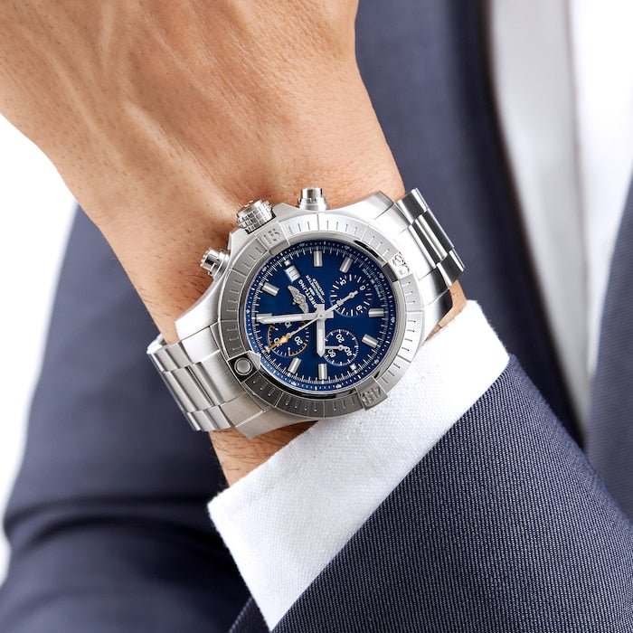 Breitling Avenger Chronograph 45mm Blue Dial Silver Steel Strap Watch for Men - A13317101C1A1 Watches Breitling   
