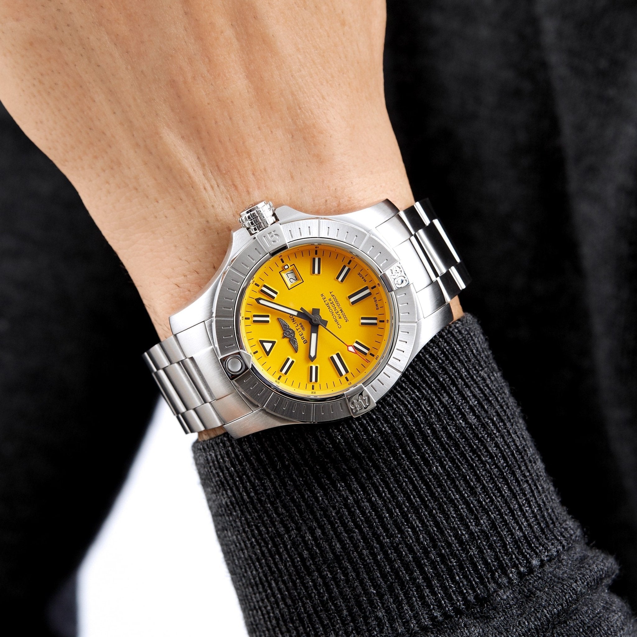 Breitling Avenger Automatic 45mm Seawolf Yellow Dial Silver Steel Strap Strap Watch for Men - A17319101/1A1 Watches Breitling   