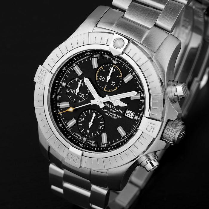 Breitling Avenger Chronograph 45mm Black Dial Silver Steel Strap Watch for Men - A13317101B1A1 Watches Breitling   