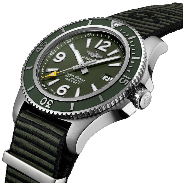 Breitling Superocean Automatic 44mm Outerknown Green Dial Green Nylon Strap Watch for Men - A17367A11L1W1 Watches Breitling   