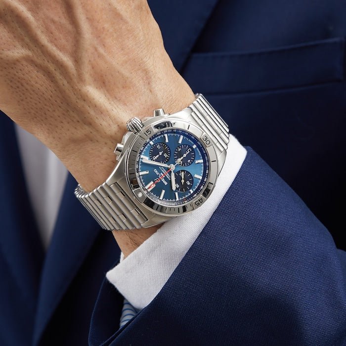 Breitling Chronomat B01 42mm Blue Dial Silver Steel Strap Watch for Men - AB0134101C1A1 Watches Breitling   