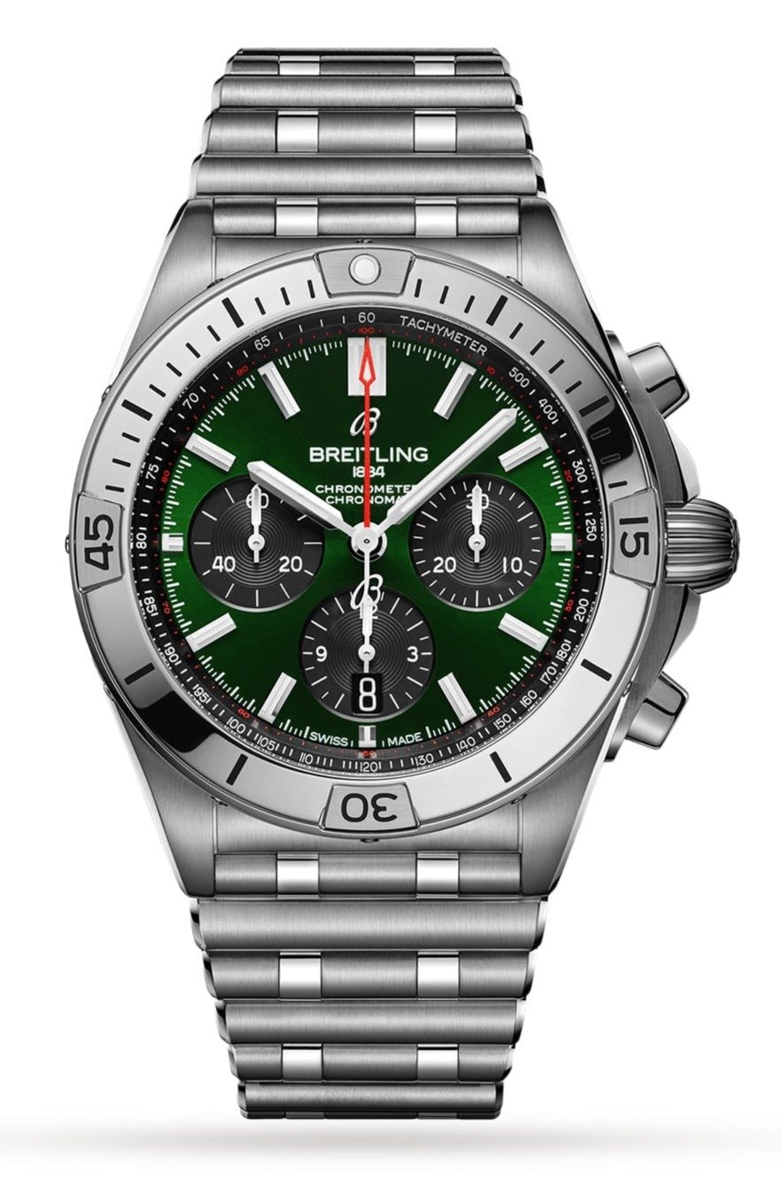 Breitling Chronomat B01 42mm Green Dial Silver Steel Strap Watch for Men - AB01343A1L1A1 Watches Breitling   