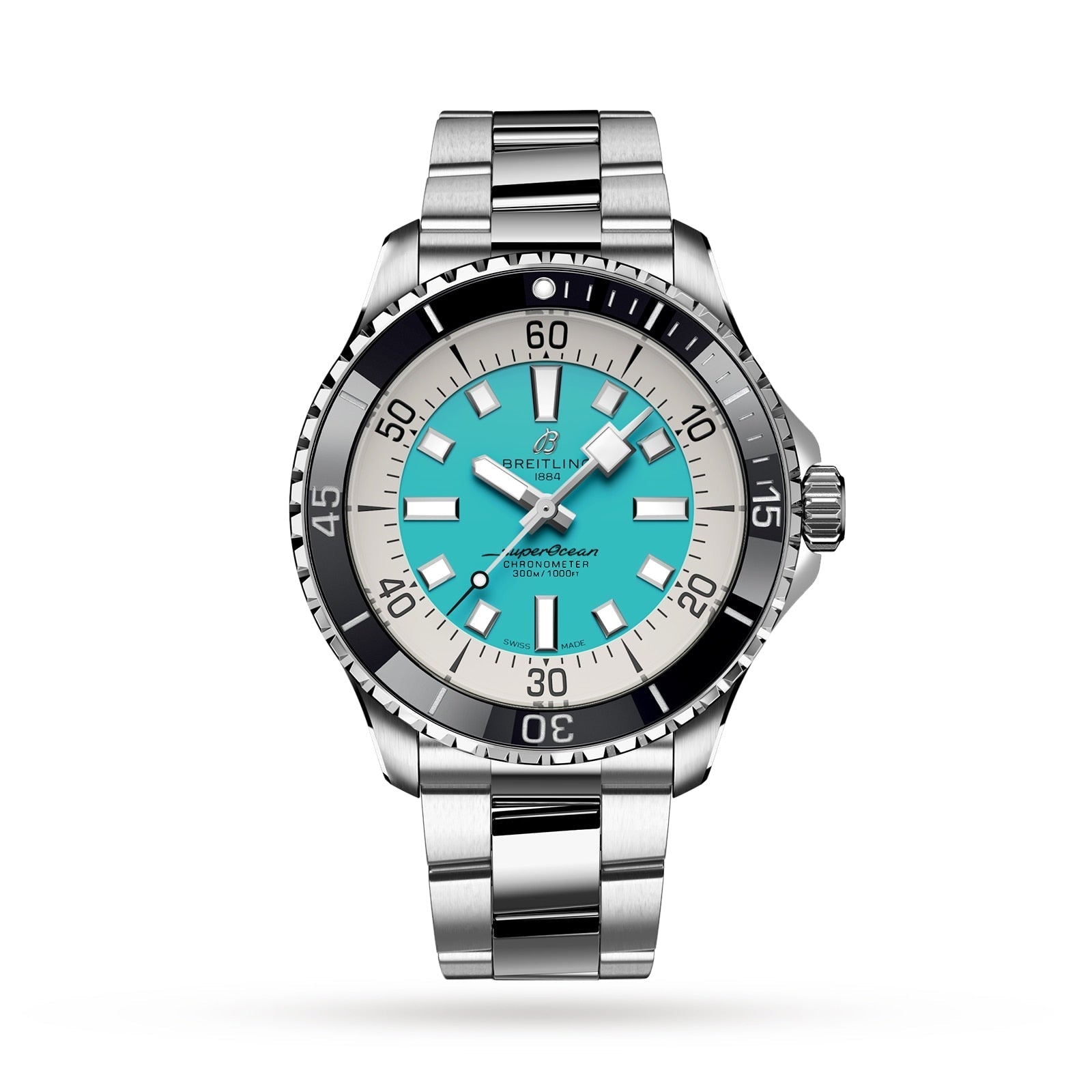 Breitling Superocean Automatic 44mm Turquoise Dial Silver Steel Strap Watch for Men - A17376211L2A1 Watches Breitling   