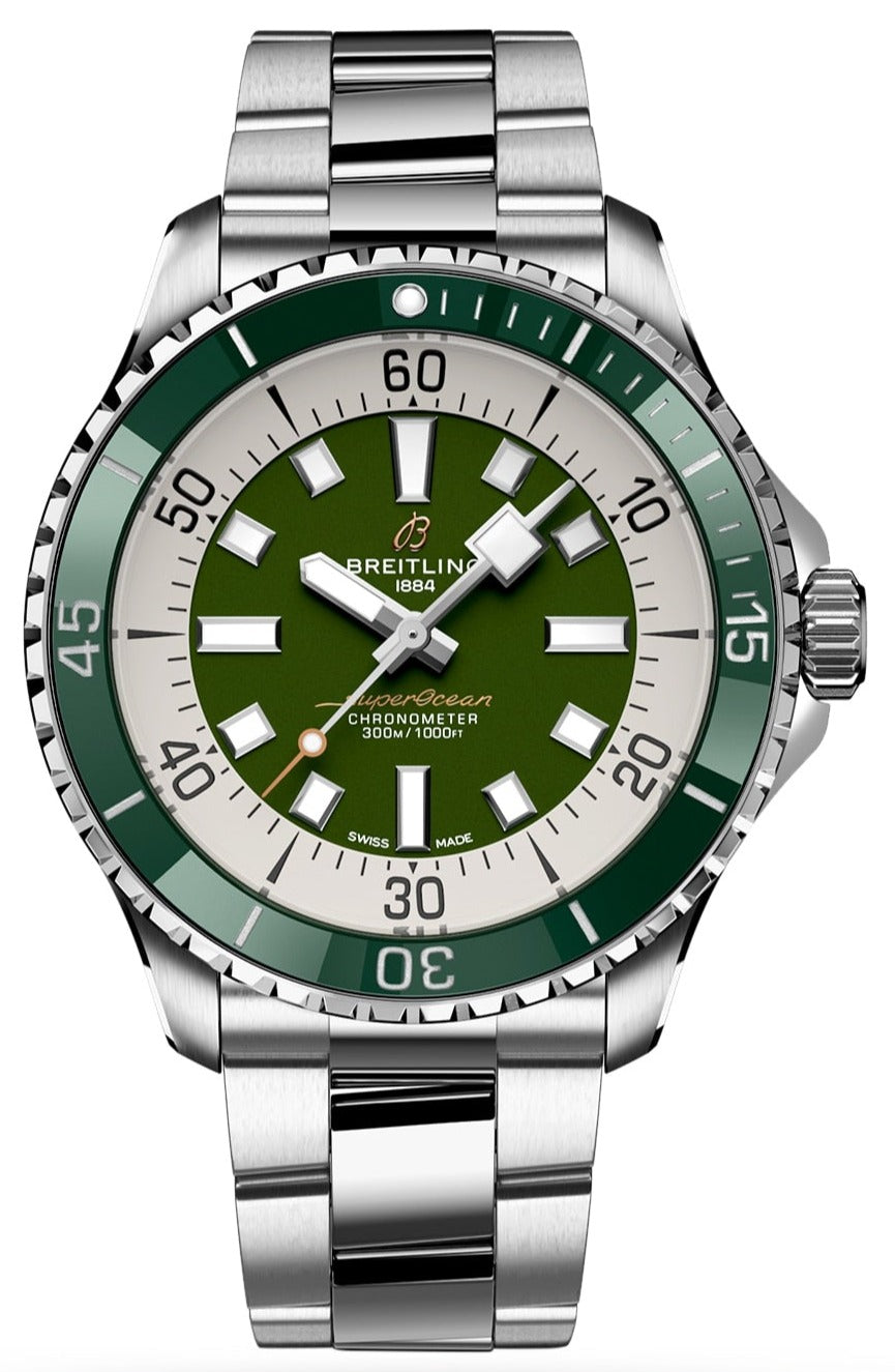 Breitling Superocean Automatic 44mm Navy Green Dial Green Rubber Strap Watch for Men - A17376A31L1A1 Watches Breitling   