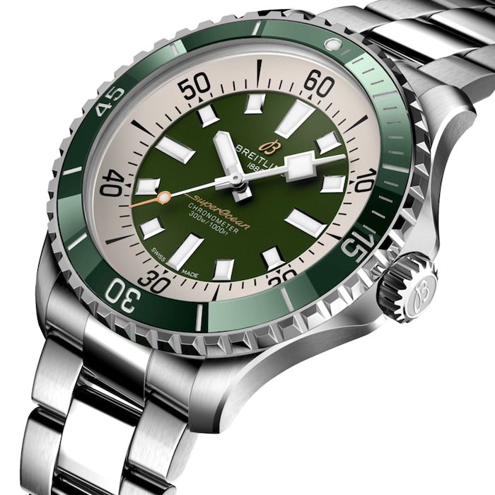 Breitling Superocean Automatic 44mm Navy Green Dial Green Rubber Strap Watch for Men - A17376A31L1A1 Watches Breitling   