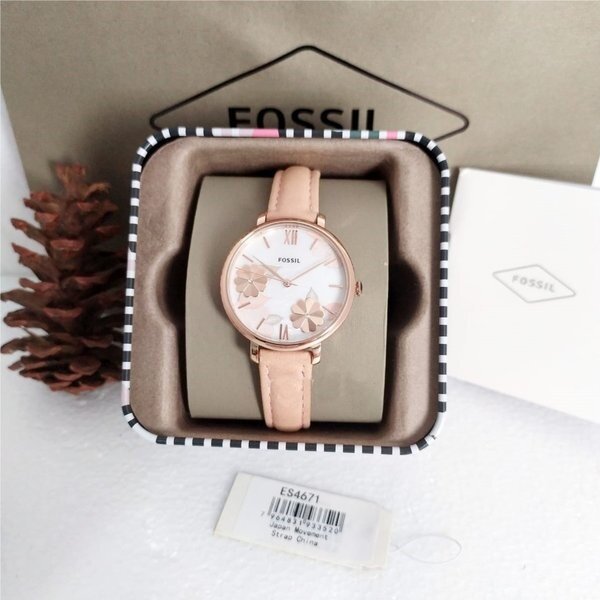 Fossil Jacqueline Three Hand Mother of Pearl Dial Pink Leather Strap Watch for Women - ES4671 Watches Fossil   