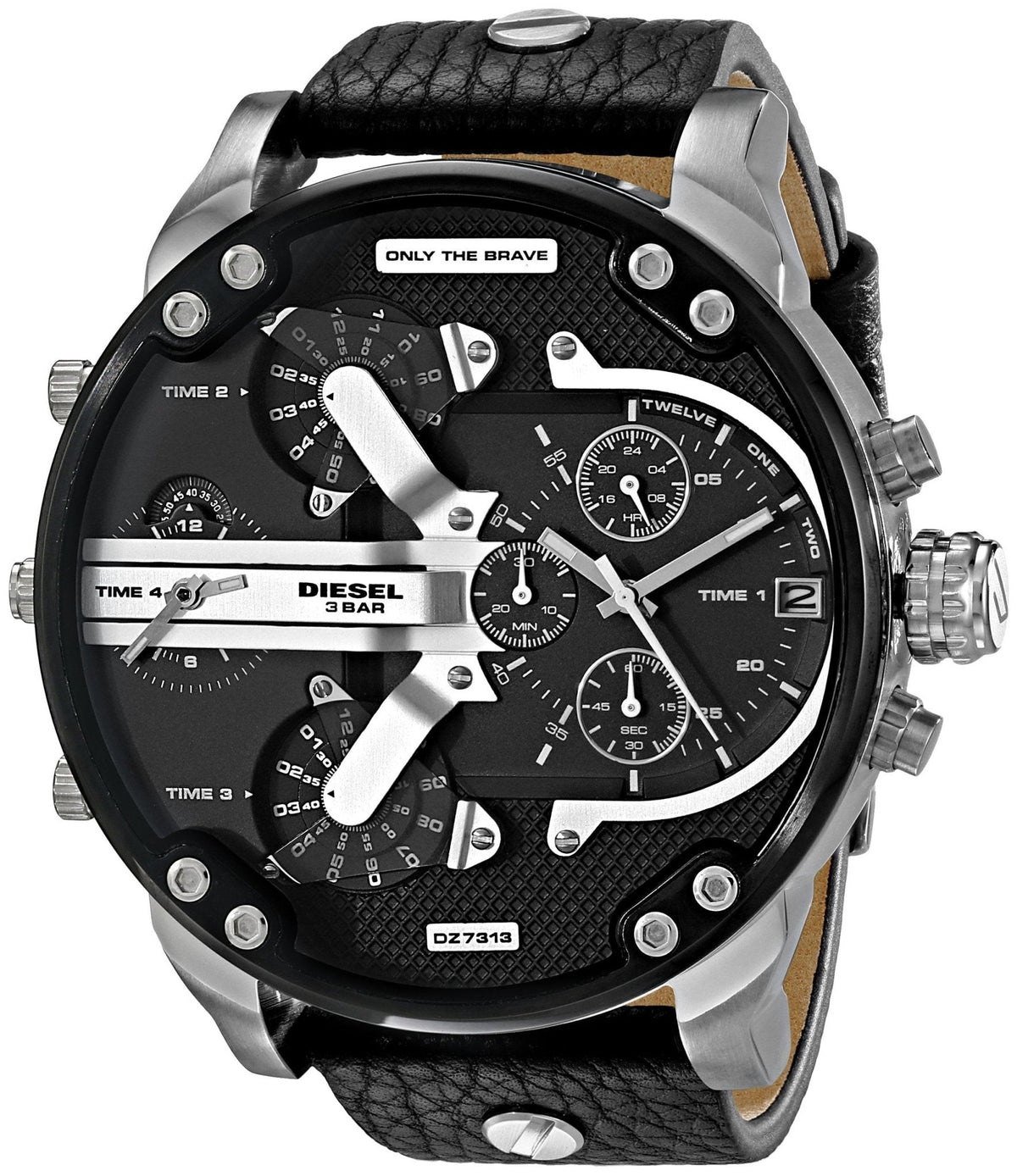 Diesel Mr Daddy Black Dial Black Leather Strap Watch For Men - DZ7313 Watches Diesel   