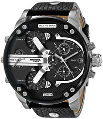 Diesel Mr Daddy Black Dial Black Leather Strap Watch For Men - DZ7313 Watches Diesel   