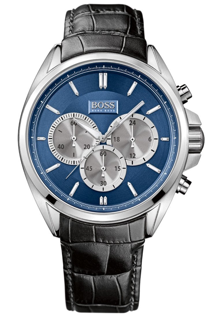 Hugo Boss Driver Blue Dial Black Leather Strap Watch for Men - 1512882 Watches Hugo Boss   
