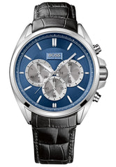 Hugo Boss Driver Blue Dial Black Leather Strap Watch for Men - 1512882 Watches Hugo Boss   