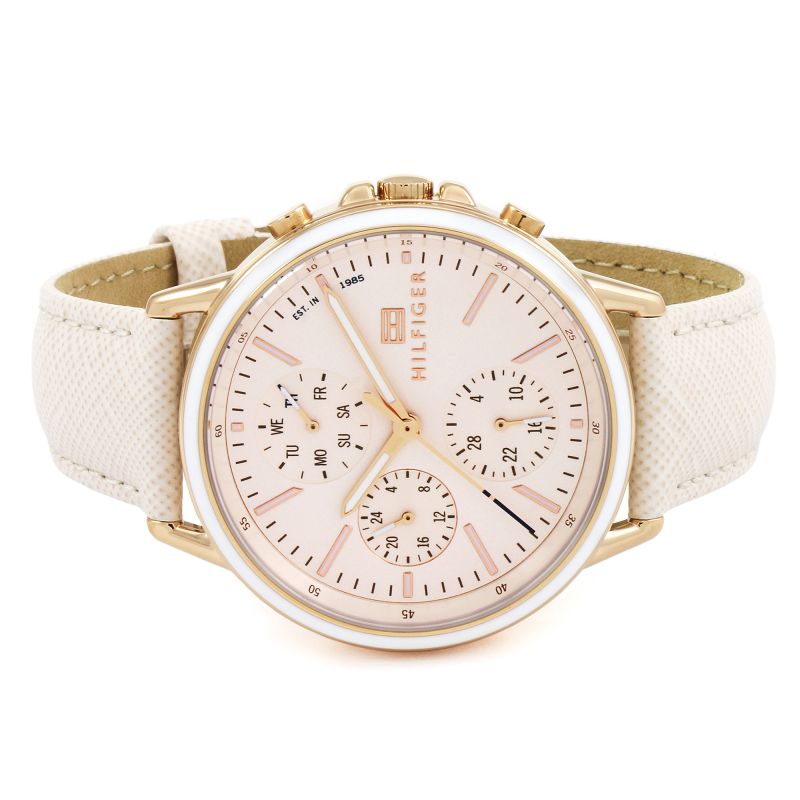 Tommy Hilfiger Carly Cream Dial Cream Leather Strap Watch for Women -1781789 Watches Tommy Hilfiger   