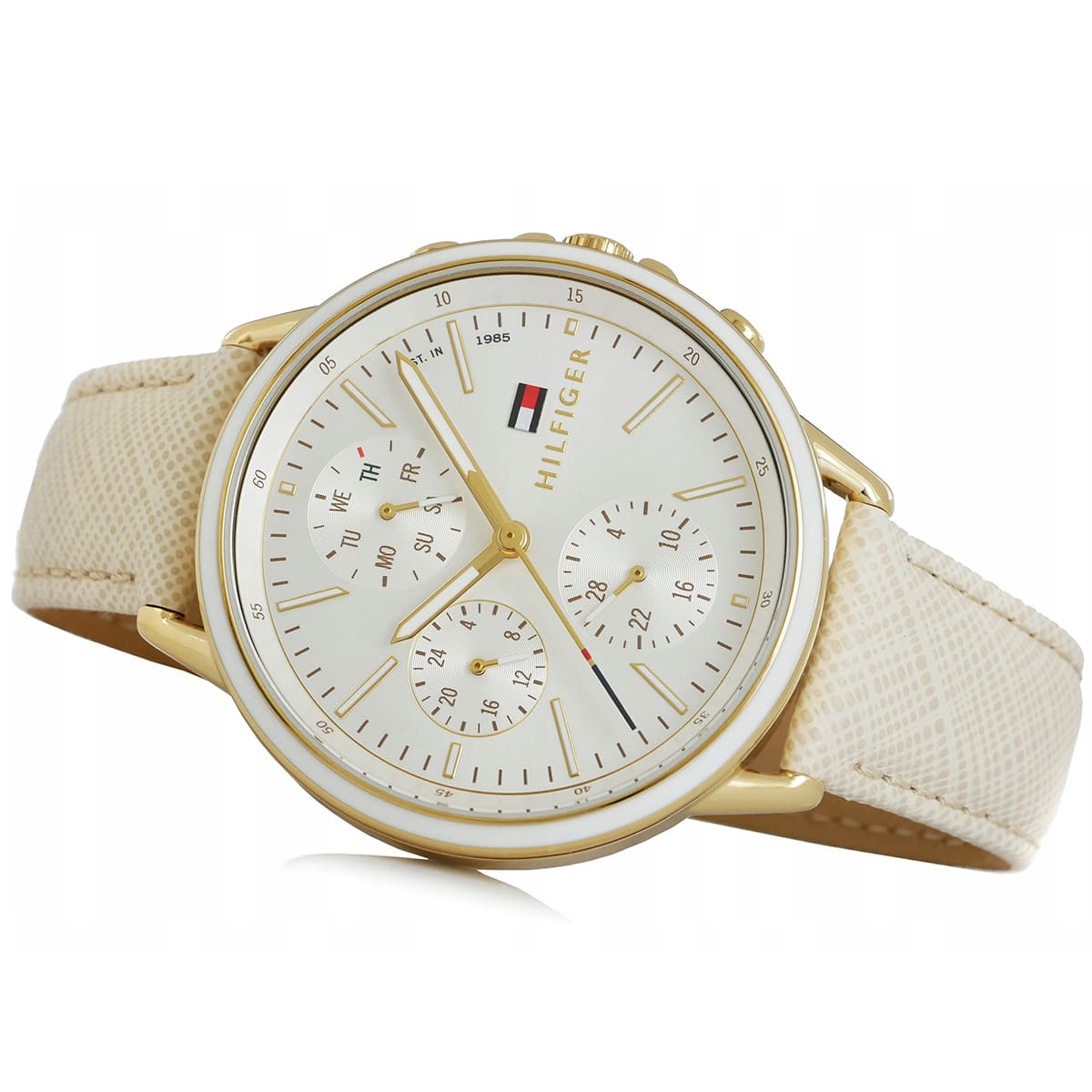 Tommy Hilfiger Carly Silver Dial Cream Leather Strap Watch for Women - 1781790 Watches Tommy Hilfiger   