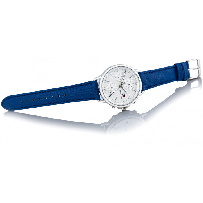 Tommy Hilfiger Carly Silver Dial Blue Leather Strap Watch for Women - 1781791 Watches Tommy Hilfiger   