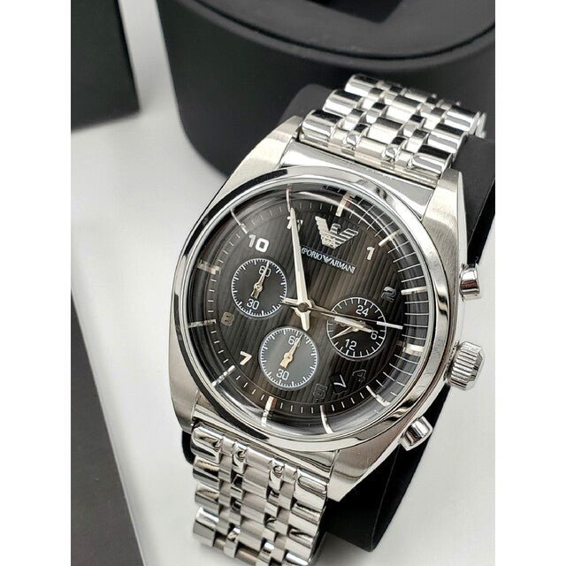 Emporio Armani Franco Black Dial Silver Stainless Steel Strap Watch For Men - AR0373 Watches Emporio Armani   