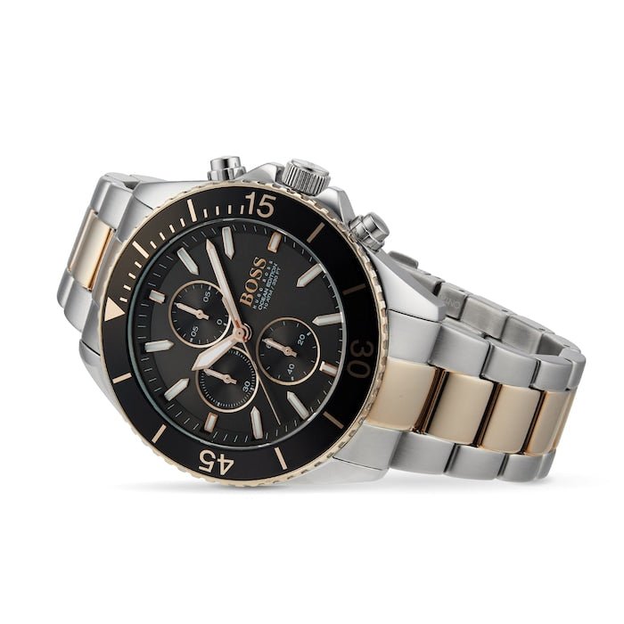 Hugo Boss Ocean Edition Black Dial Two Tone Steel Strap Watch for Men - 1513705 Watches Hugo Boss   