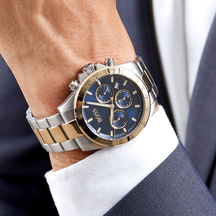 Hugo Boss Hero Blue Dial Two Tone Steel Strap Watch for Men - 1513767 Watches Hugo Boss   