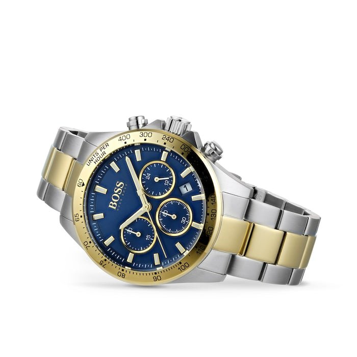 Hugo Boss Hero Blue Dial Two Tone Steel Strap Watch for Men - 1513767 Watches Hugo Boss   