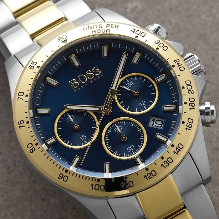 Hugo Boss Hero Blue Dial Two Tone Steel Strap Watch for Men - 1513767 Watches Hugo Boss   