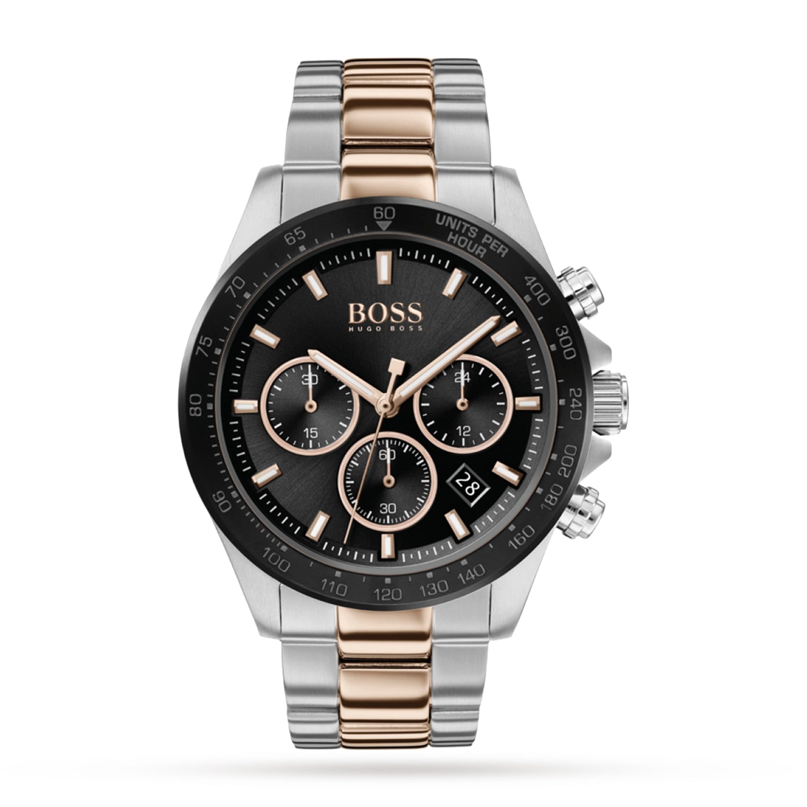 Hugo Boss Here Chronograph Black Dial Two Tone Steel Strap Watch for Men - 1513757 Watches Hugo Boss   