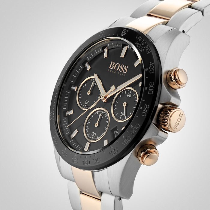 Hugo Boss Here Chronograph Black Dial Two Tone Steel Strap Watch for Men - 1513757 Watches Hugo Boss   