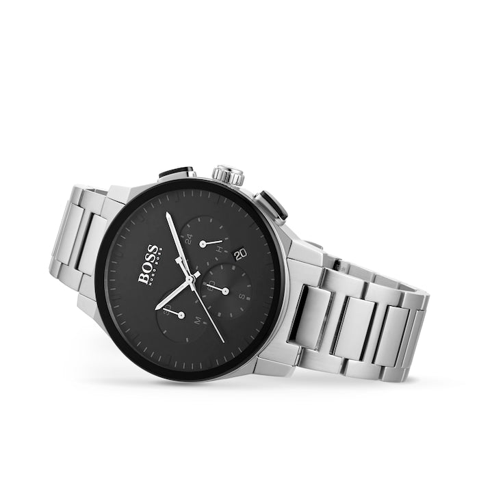 Hugo Boss Peak Black Dial Silver Steel Strap Watch for Men - 1513762 Watches Hugo Boss   