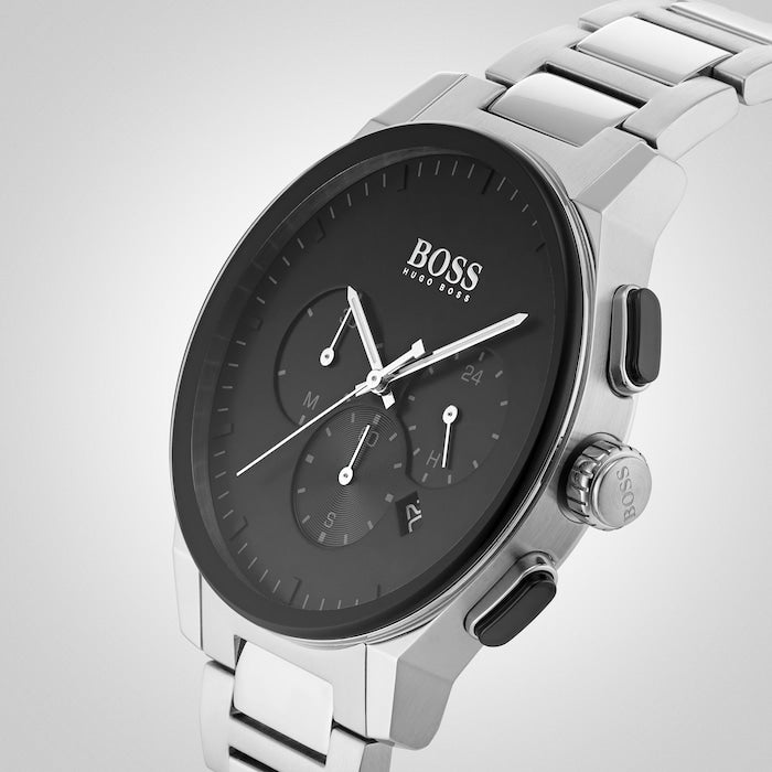 Hugo Boss Peak Black Dial Silver Steel Strap Watch for Men - 1513762 Watches Hugo Boss   