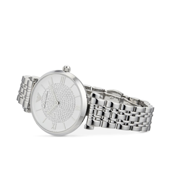 Emporio Armani Gianni T Bar White Crystal Pave Dial Silver Stainless Steel Strap Watch For Women - AR1925 Watches Emporio Armani   