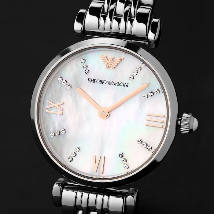 Emporio Armani Donna Mother of Pearl Dial Silver Stainless Steel Watch For Women - AR11204 Watches Emporio Armani   