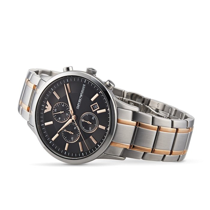 Emporio Armani Chronograph Black Dial Two Tone Stainless Steel Strap Watch For Men - AR11165 Watches Emporio Armani   