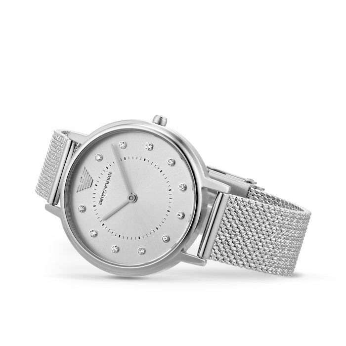 Emporio Armani Kappa Silver Dial Silver Mesh Bracelet Watch For Women - AR11128 Watches Emporio Armani   